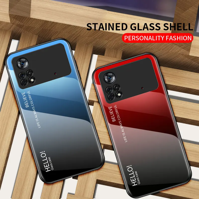 Luxury For POCO X4 Pro Case Tempered Glass Gradient Back Cover Soft Silicone Frame Phone Case For Xiaomi Poco X4 Pro 5G