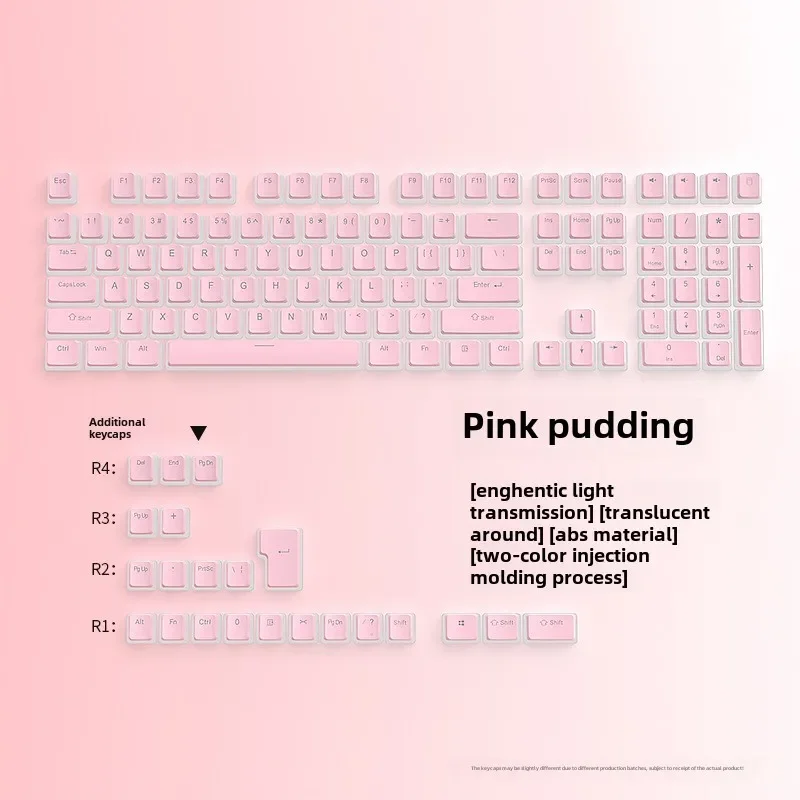 EOENKK Pink Pudding double leather Milk key Cap character Light up ABS double color injection molding mini set of 130 keys