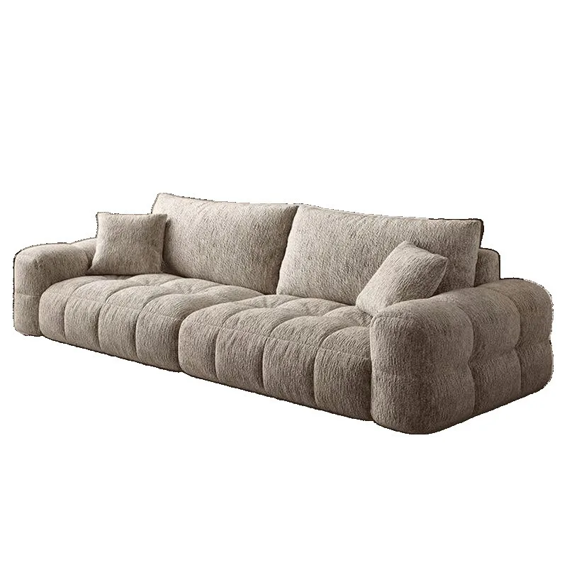 

Puff fabric living room sofa cream style household small apartment chenille French light luxury retro cloth straight row sofa