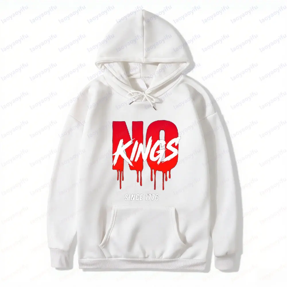 لا ملوك منذ 1776 هوديي خمر الثورة الأمريكية الملابس التصميم الإبداعي الرجال النساء الحياة اليومية بلوزات شعار الملابس #4