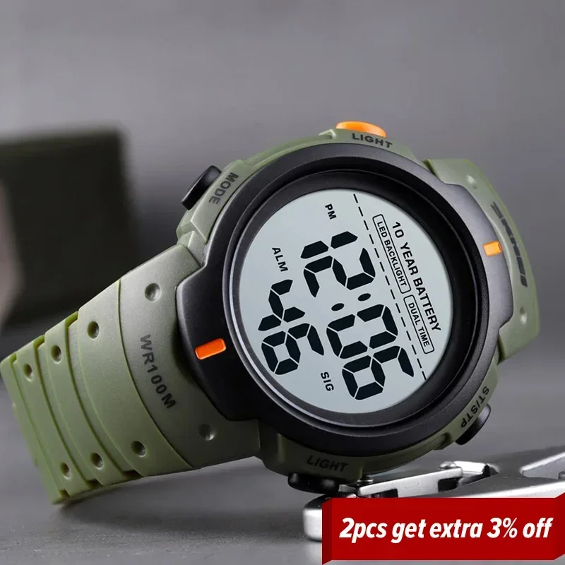 SKMEI 1560 Men 2 Time 10 Year Battery Alarm Clock reloj hombre Sport Fitness Watches Mens Digital 100M Waterproof Wrist Watch