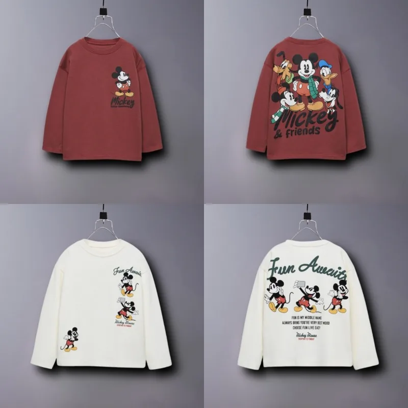 تي شيرت جديد لعام 2025 بنمط ميكي ماوس بأكمام طويلة تي شيرت ربيع الخريف ملابس أطفال فضفاضة غير رسمية للأطفال بلوفرات قميص كرتوني #1
