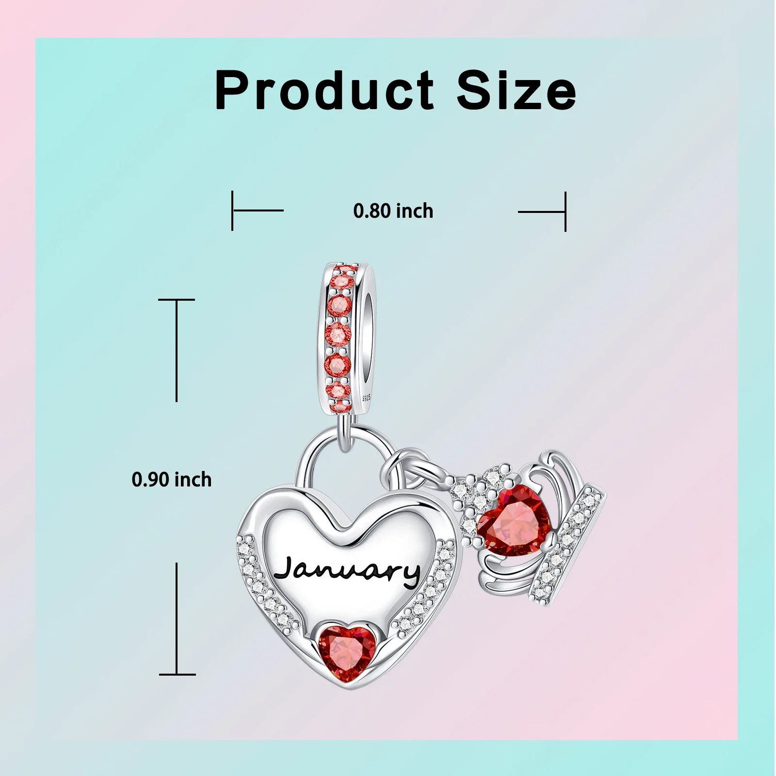925 Sterling Silver January-December Birthday Stone Love Zircon Pendant Bead Fit Charms Necklace Bracelet Women Jewelry DIY Gift