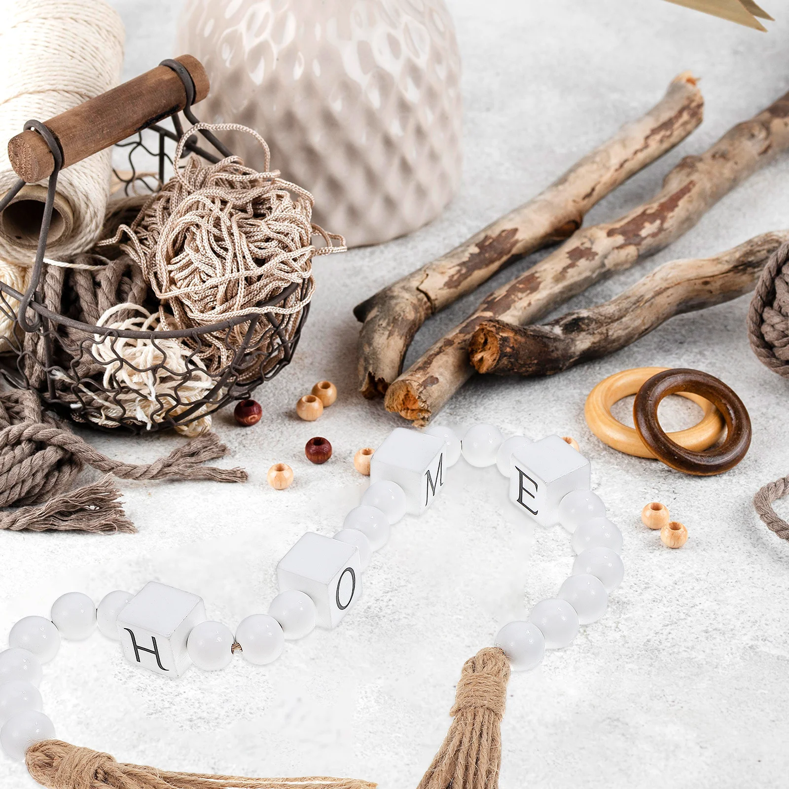 

Wood Bead Garland Tassels Boho Decorative Beads Rustic Wall Hanging Home Decor Hanging Beaded Strings Farmhouse