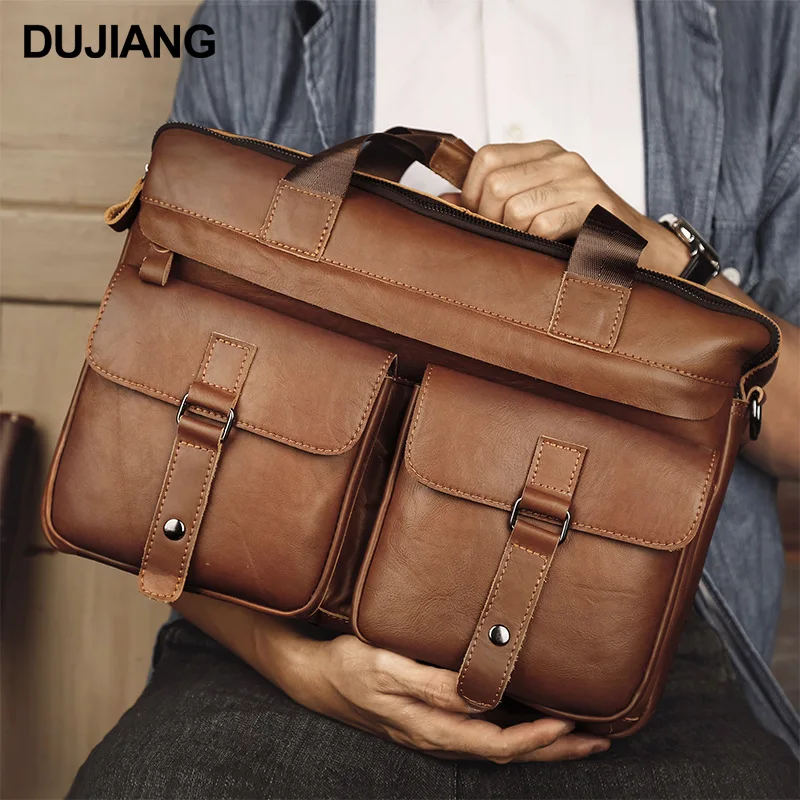 Retro genuine leather single-shoulder bag, large-capacity business multi-pocket briefcase, men's multi-functional laptop bag