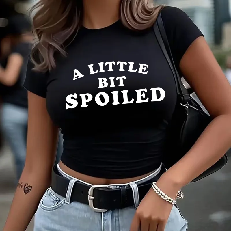 Kurzarm-Crop-Tops für Damen mit sexy Buchstaben-Print, Frühling/Sommer, Rundhalsausschnitt, Cropped-T-Shirt, 90er-Jahre-Grafik, Y2K-T-Shirt, Kleidung