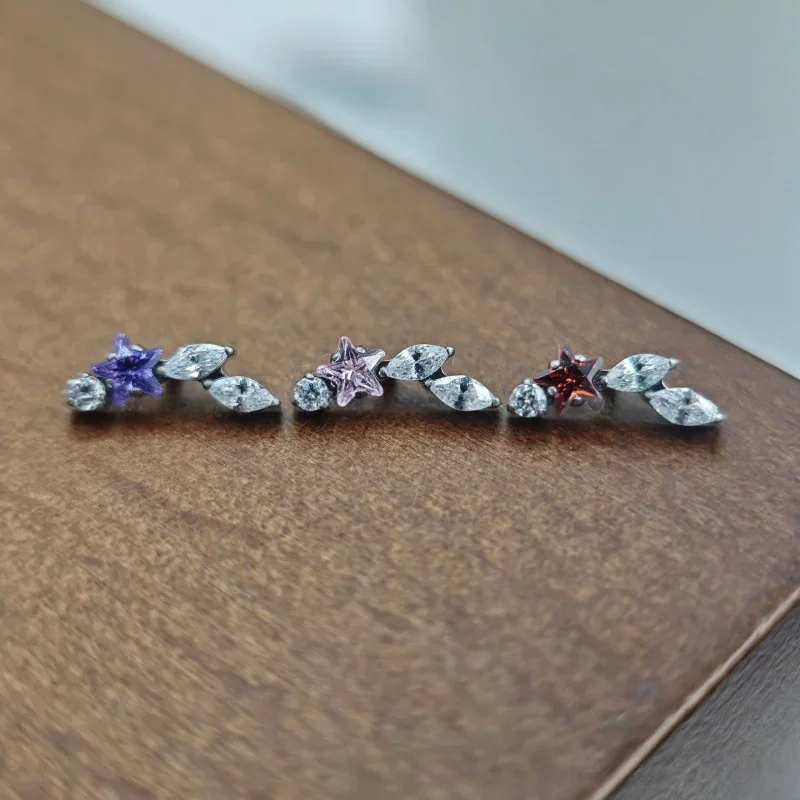 F136 Titan Stern Pferdeauge Zirkonia Lippenpiercing Ring Innengewinde Labret Tragus Helix Knorpel Nase Schmuck Ohrringe – Detail 7