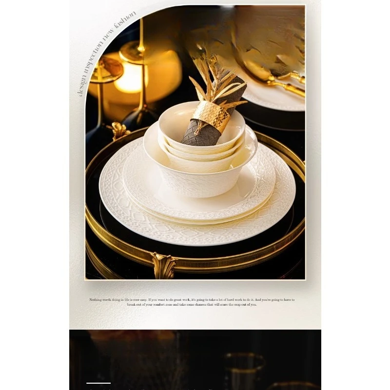 Plates and bowls housewarming high-end bone china bowl set for home use light luxury 24-60 pieces