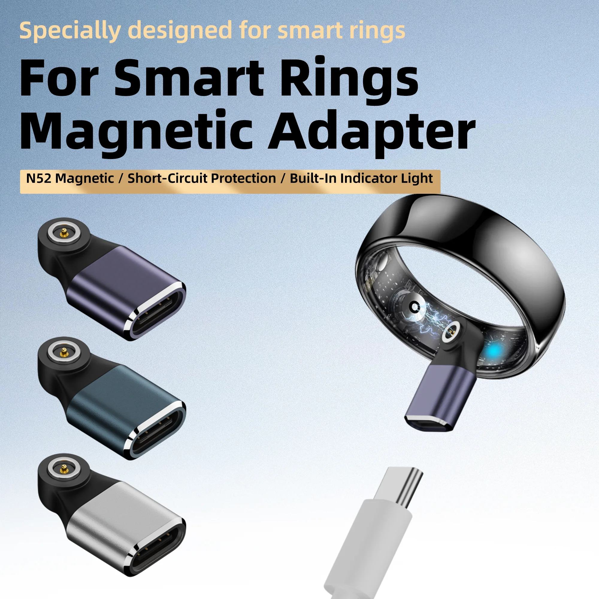 Magnetic Type-C Smart Ring Charging Adapter for Smart Rings-Magnetic Contact Point Charging,Flat Round Connector