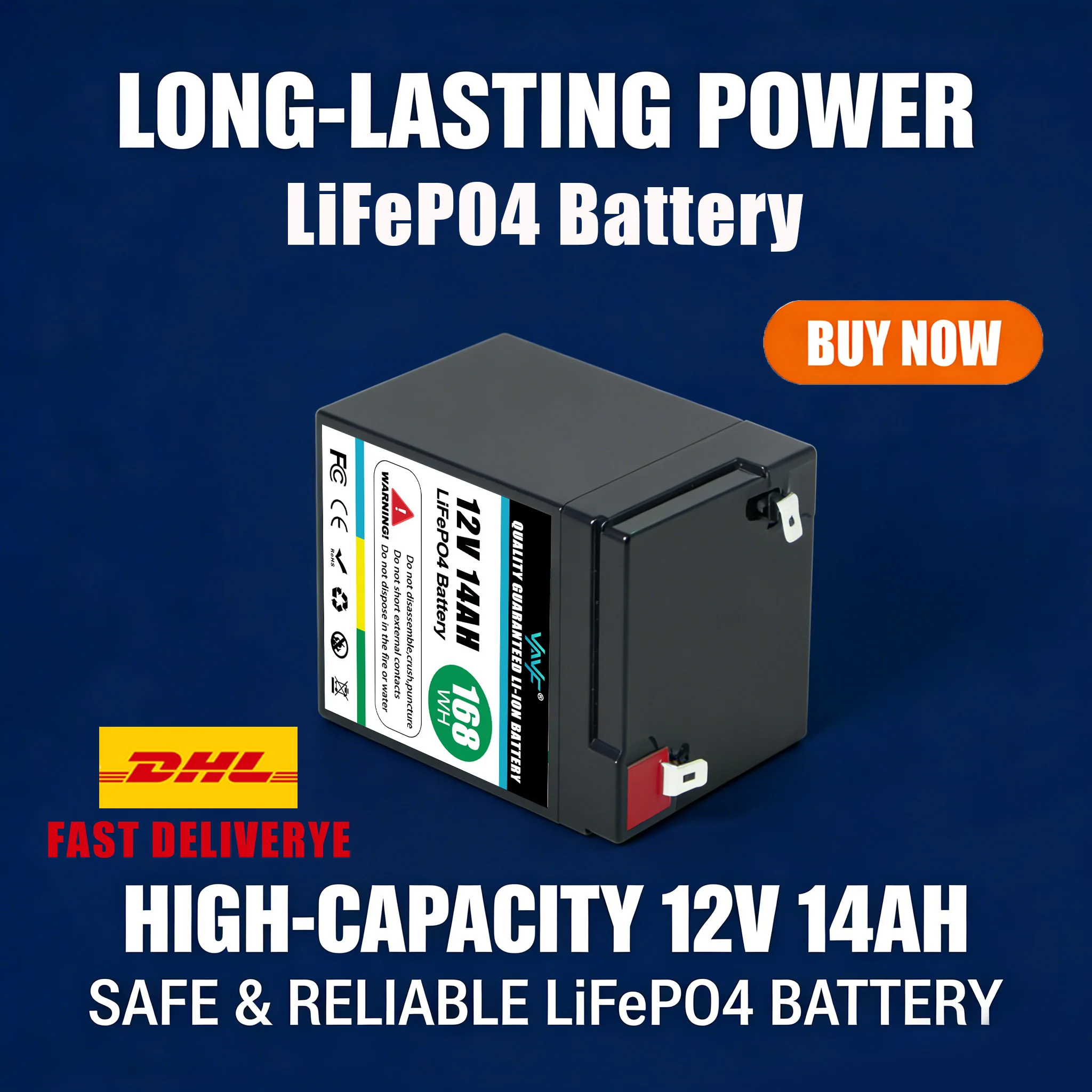 

12В Аккумулятор LiFePO4 14 Ач с BMS 2000+ циклов зарядки/разрядки для внедорожных приключений и автономных домов, накопителей солнечной энергии, автодомов, лодок