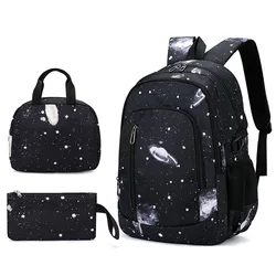 School Bags set Children Waterproof School Backpacks For Teenager Boys Starry sky Students Backpack Lunch box With pencil Case