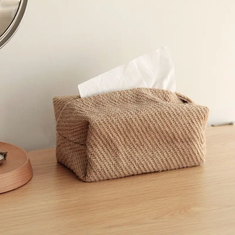 Weaving Fabric Tissue Box Home Living Room Napkin Holder Coffee Table Restaurant Car Cotton Linen Paper Organizer Storage Bag