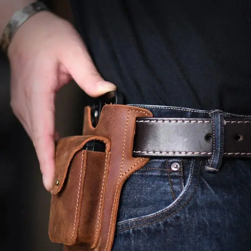 Multifunctional Leather Phone Belt Bag Retro Men's Bag Cellphone Loop Holster Phone Pouch Wallet Phone Case for IPhone Huawei