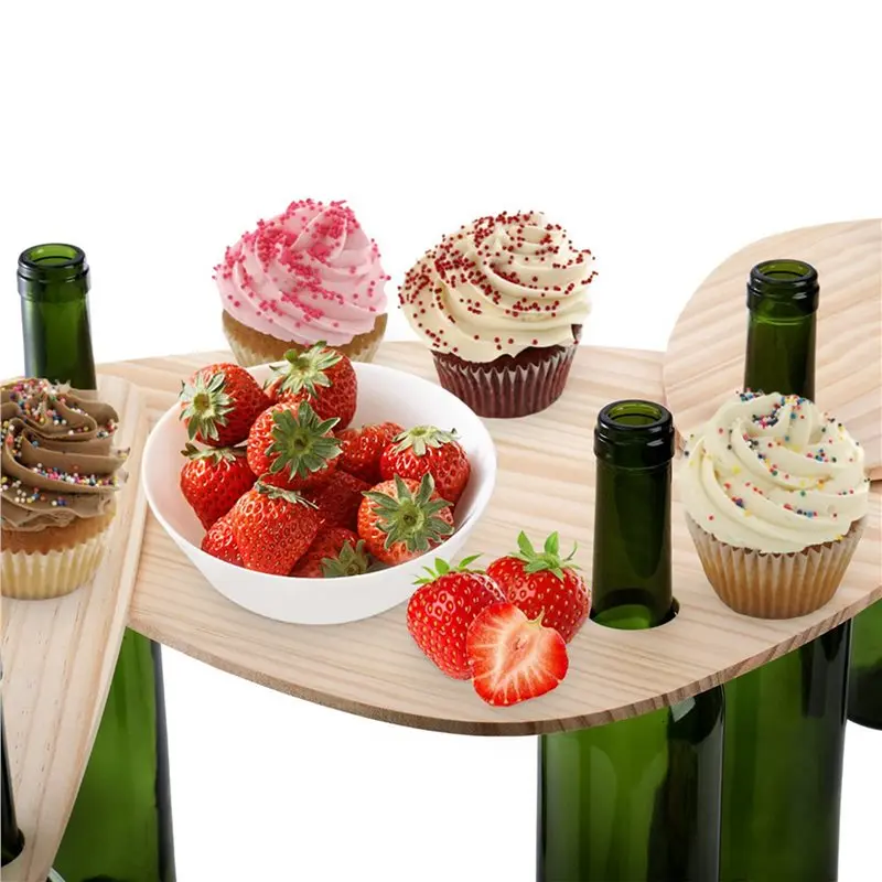 Top Sale 6 Pieces Wine Bottle Topper Serving Tray, Wooden Topper Charcuterie Flat Serving Board, Party Floating Cheese