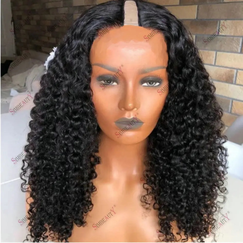 

#1 Jet Black Kinky Curly 100% Virgin Hair Wig1x4 Size U Part Wigs Human Hair for Black Women with Clips Easy Wear U Shaped Wigs