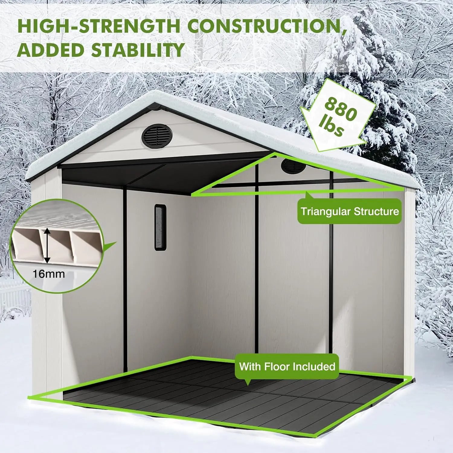 Outdoor Storage Shed with Floor 8x8ft Weather Resistant Tool House for Garden Backyard Patio, Customized