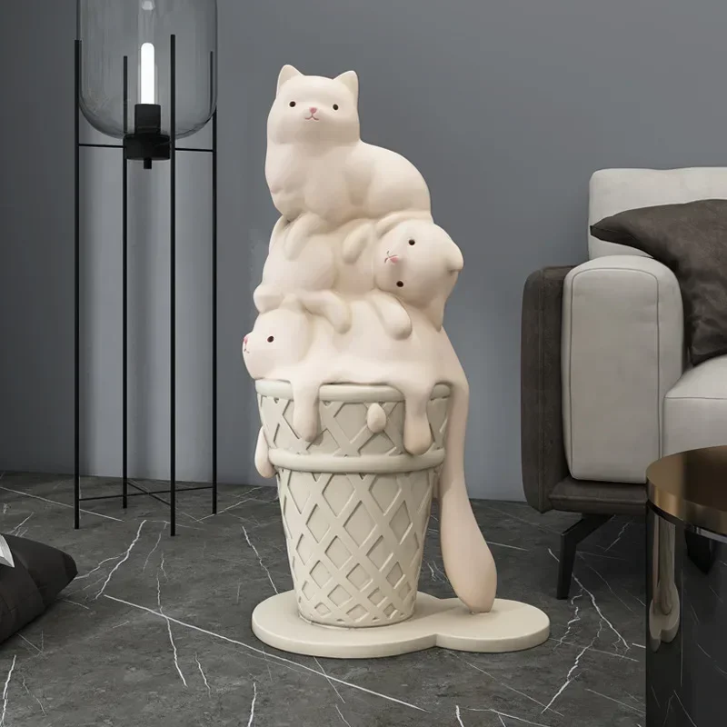 

Creative Ice Cream Cat Resin Art Statue Figurine Modern Living Room Large Decorative Sculpture NordicStyle HomeDecor Accessories