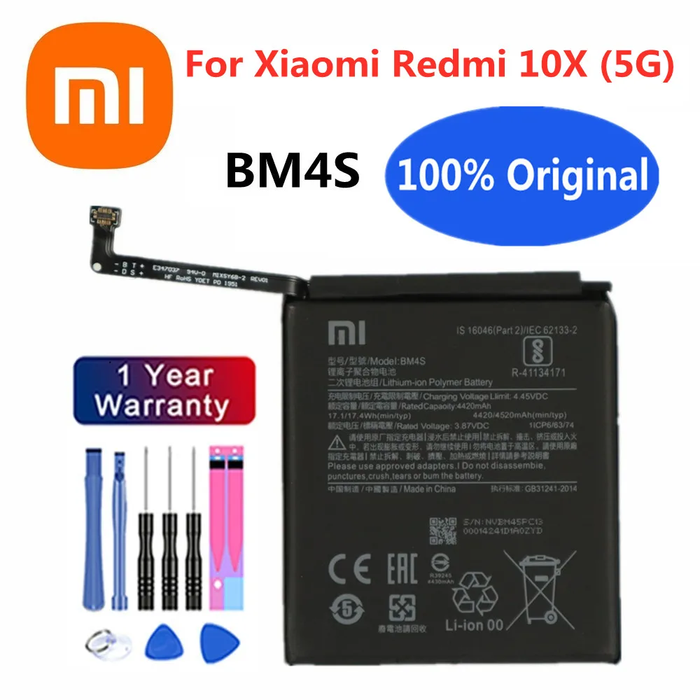 New 4520mAh Xiao mi Original Battery BM4S For Xiaomi Redmi 10X 5G Version Mobile Phone Battery Bateria Fast Shipping + Tools