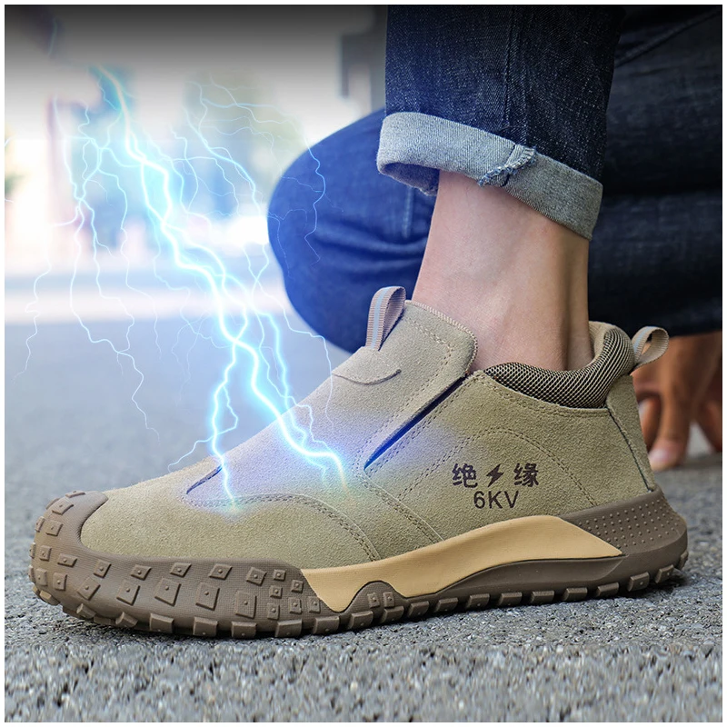 

men casual steel toe cap working shoes slip-on worker safety boots cow suede leather welding sneakers insulated footwear protect