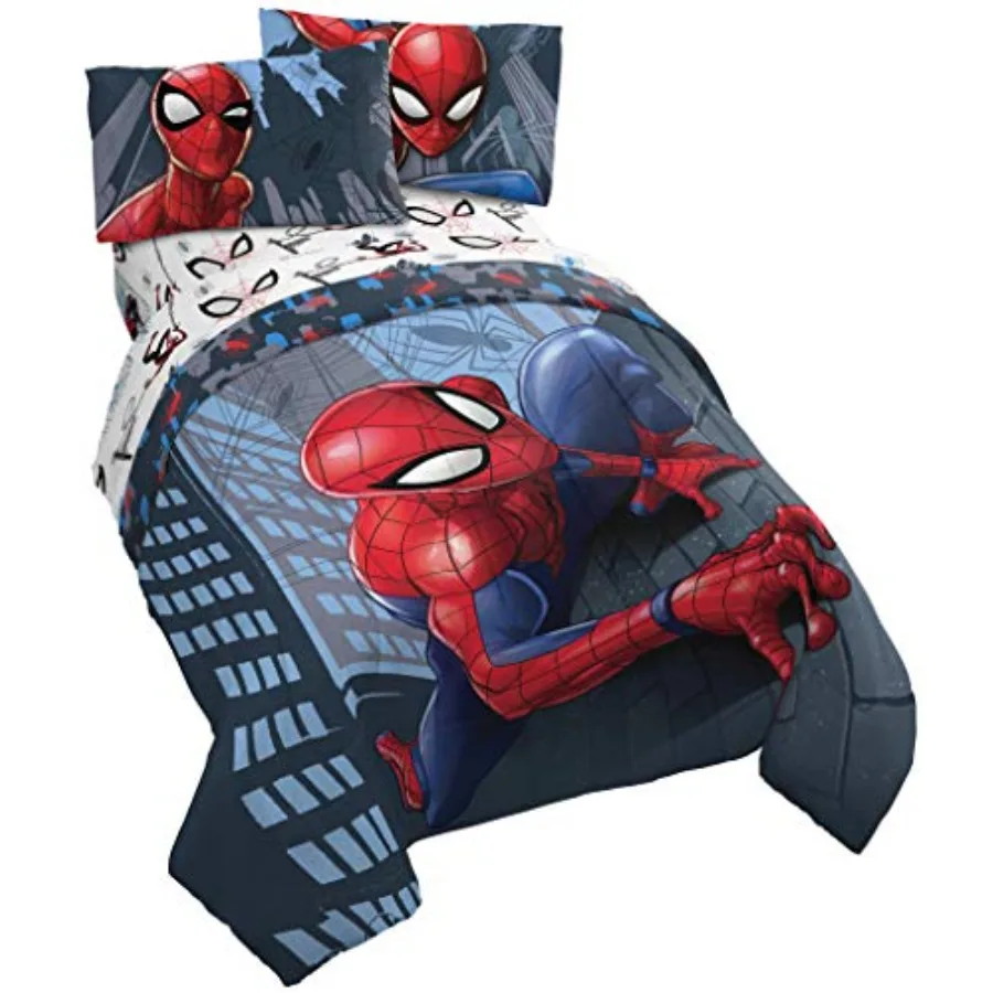 Marvel Spiderman Crawl 4 Piece Twin Bed Set - Includes Reversible Comforter and Sheet Set Bedding - Fade Resistant Microfiber -