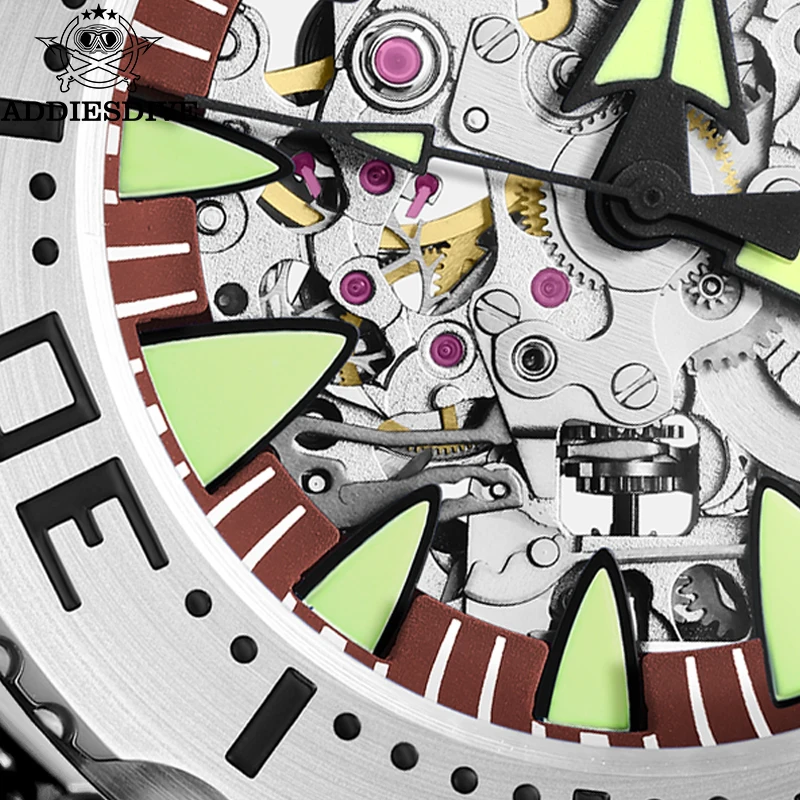 

Механические часы ADDIESDIVE 8N24 из нержавеющей стали, роскошные, с сапфировым стеклом, водонепроницаемые до 200 м, с полым циферблатом, светящиеся в темноте, для дайвинга, мужские