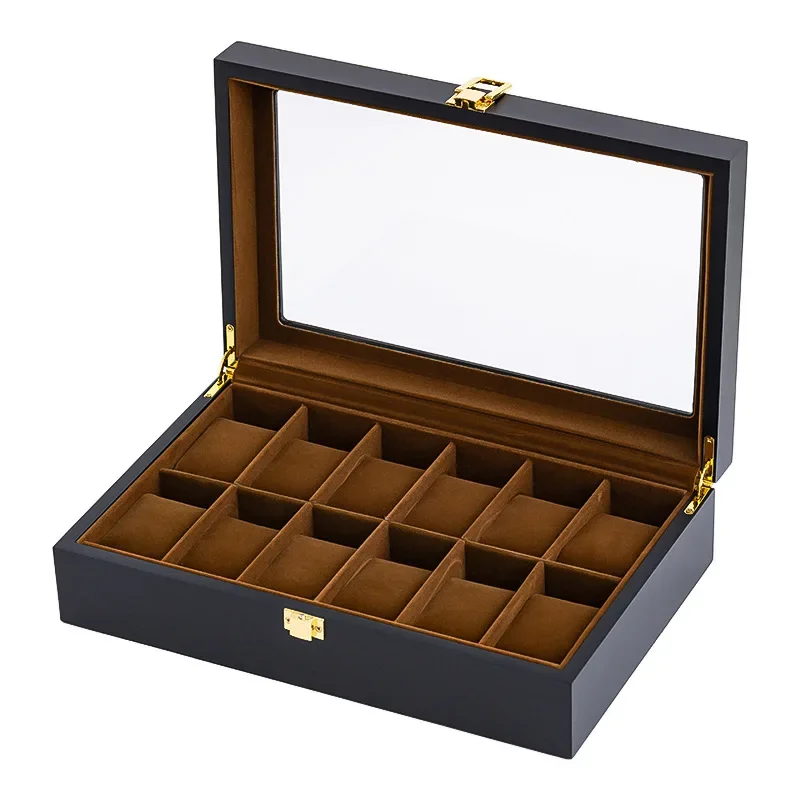 Handmade Wooden Watch Box Display Case - 6/10/12 Grids Jewelry Holder Storage Organizer for Watch Collection