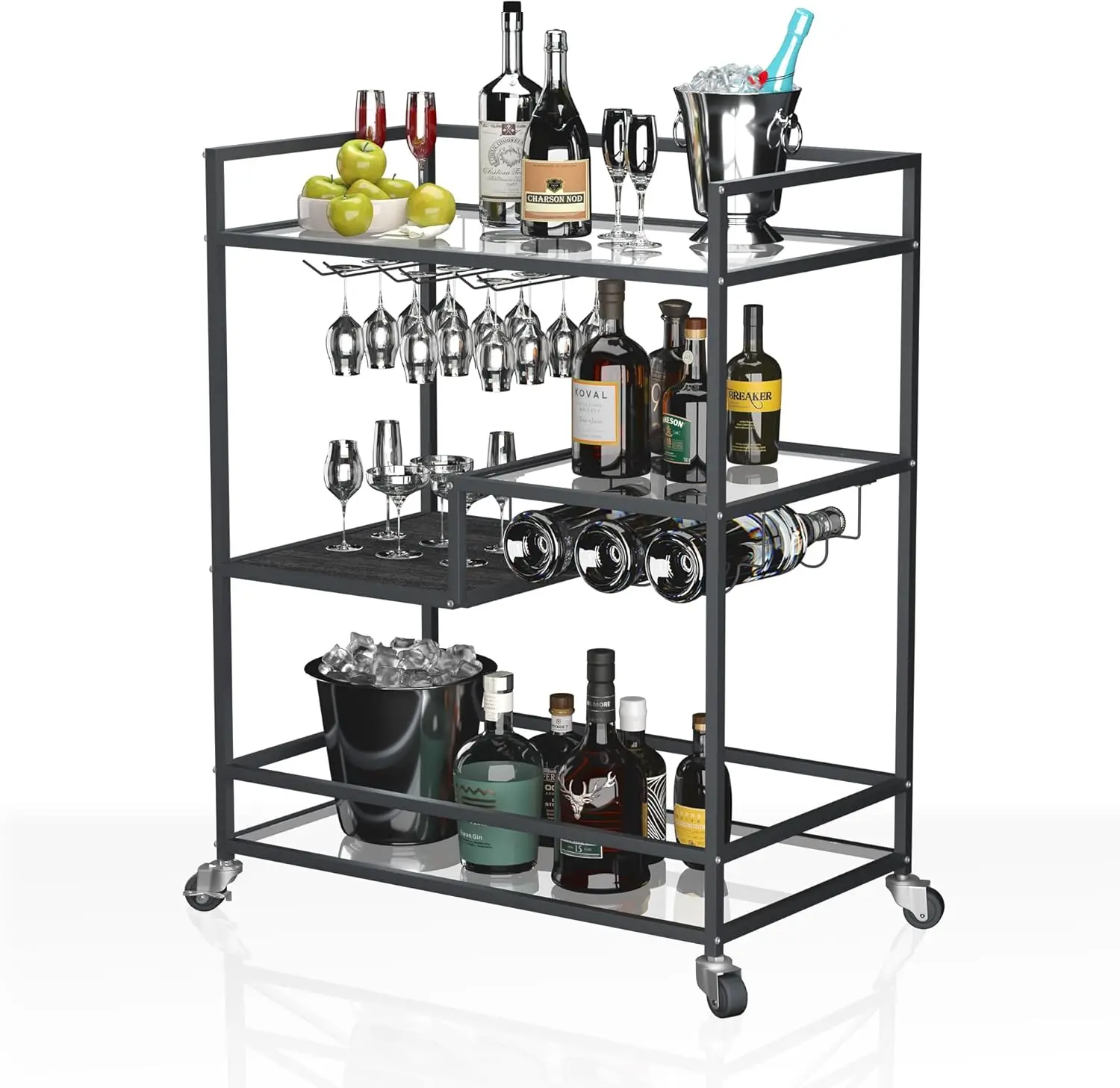 

Bla Bar Carts With 4 Tier Shelves, Rolling Serving Bar Cart With Wine Ra And Tempered Glass Holder, Home Bar Carts & Wine Carts