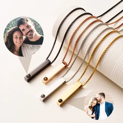 Personalized Custom Photo Projection Necklace Customized Picture Bar Necklace For Men Women Stainless Steel Charm Pendant Gift