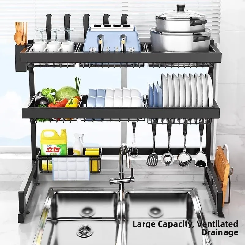 산업용 스테인리스 스틸 주방 싱크 배수구 다용도 식기 홀더 조리대 수납 선반