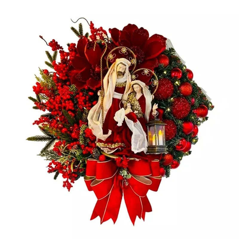 

Christmas Wreath With Lights Hanging Ornaments Front Door Wall Decorations Merry Christmas Tree Artificial Garland