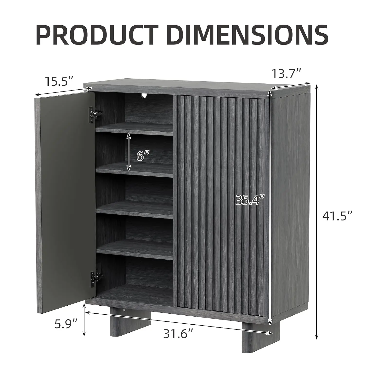 31.6 Inch Shoe Cabinet Fluted Door, 5-Tier 4 Adjustable Shelves, Rustic Entryway Bench Hallway Foyer, Customized