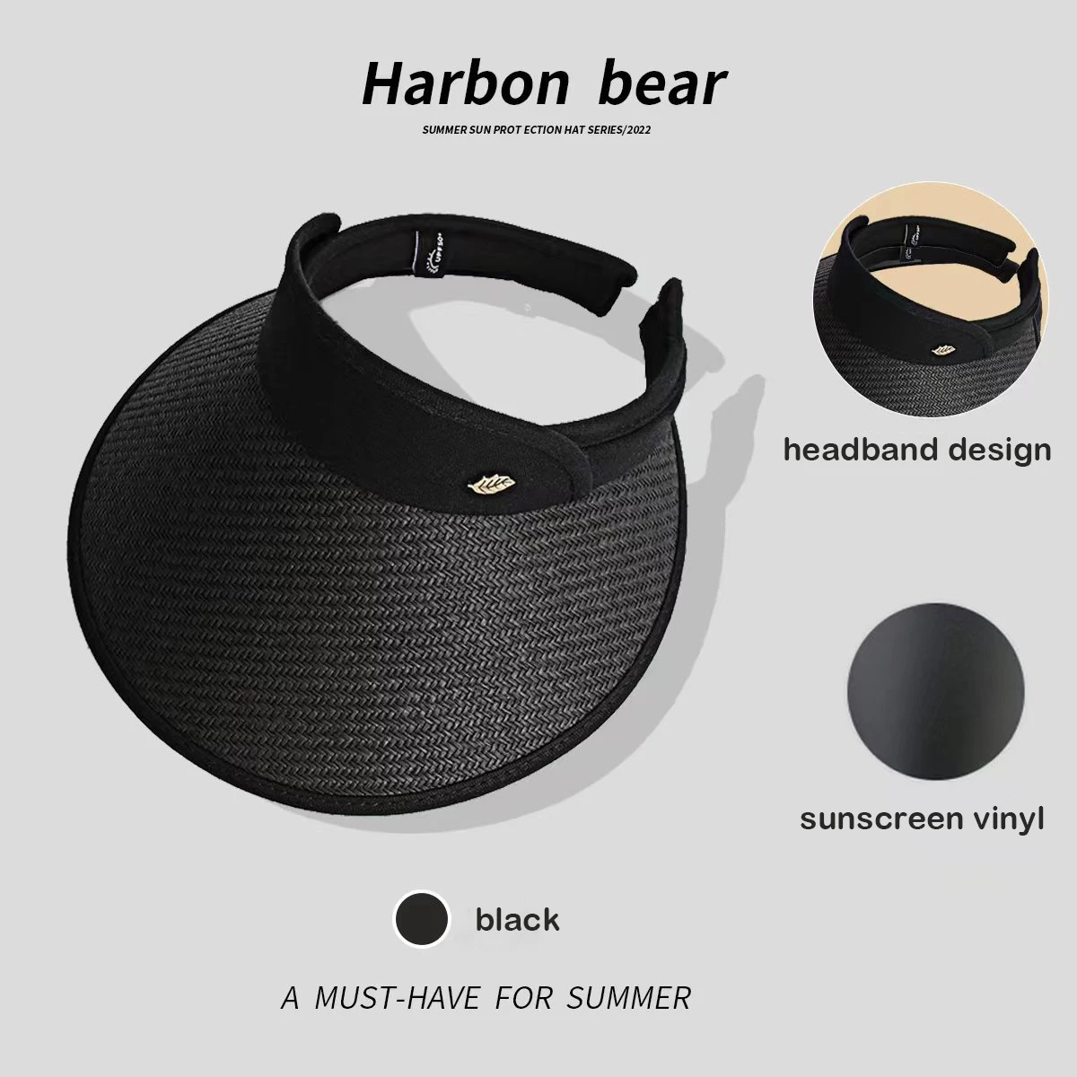 Hats for women Summer hat sun hat empty top Korean version headband black glue straw cap beach caps sunscreen panama  UTHAI S87
