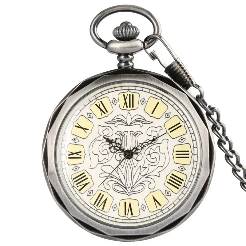 Retro Hand Winding Mechanical Pocket Watch Antique Open Face Roman Numerals Transparent Skeleton Vintage FOB Chain Men Gift