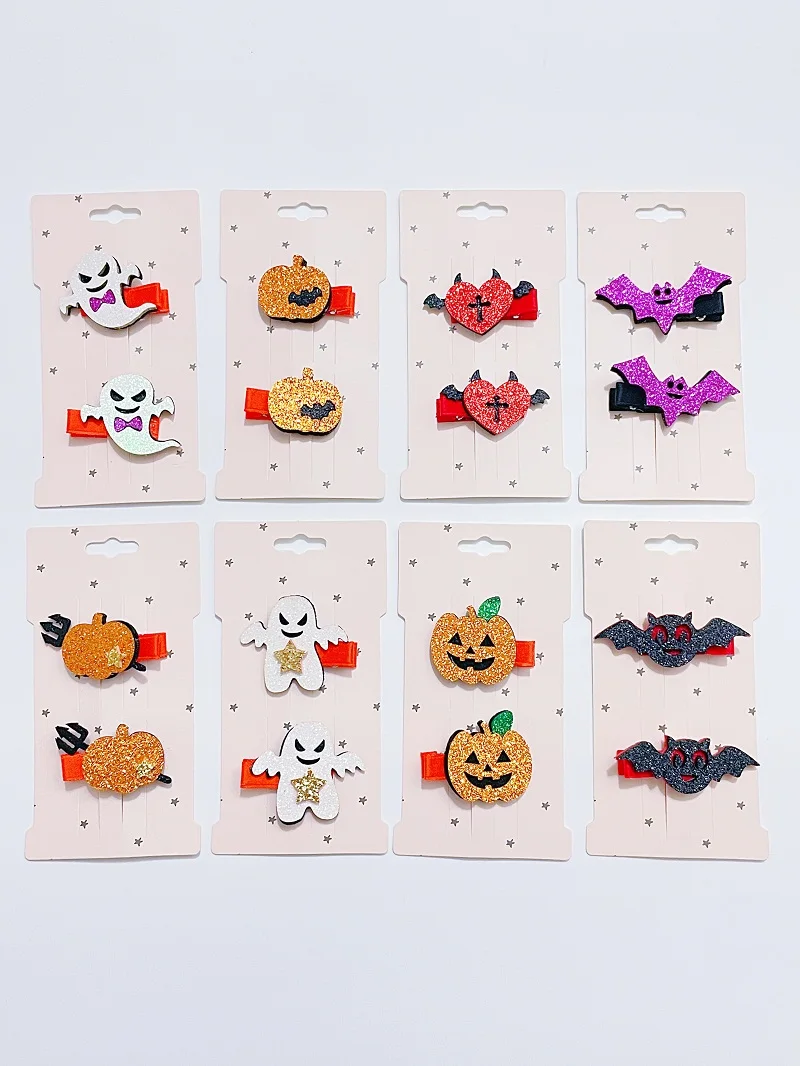 24Sets Glitter Bat Ghost Pumpkin Hairpins Cartoon Hallowmas Hair Clips Halloween Party Headwear Boutique Hair Accessories