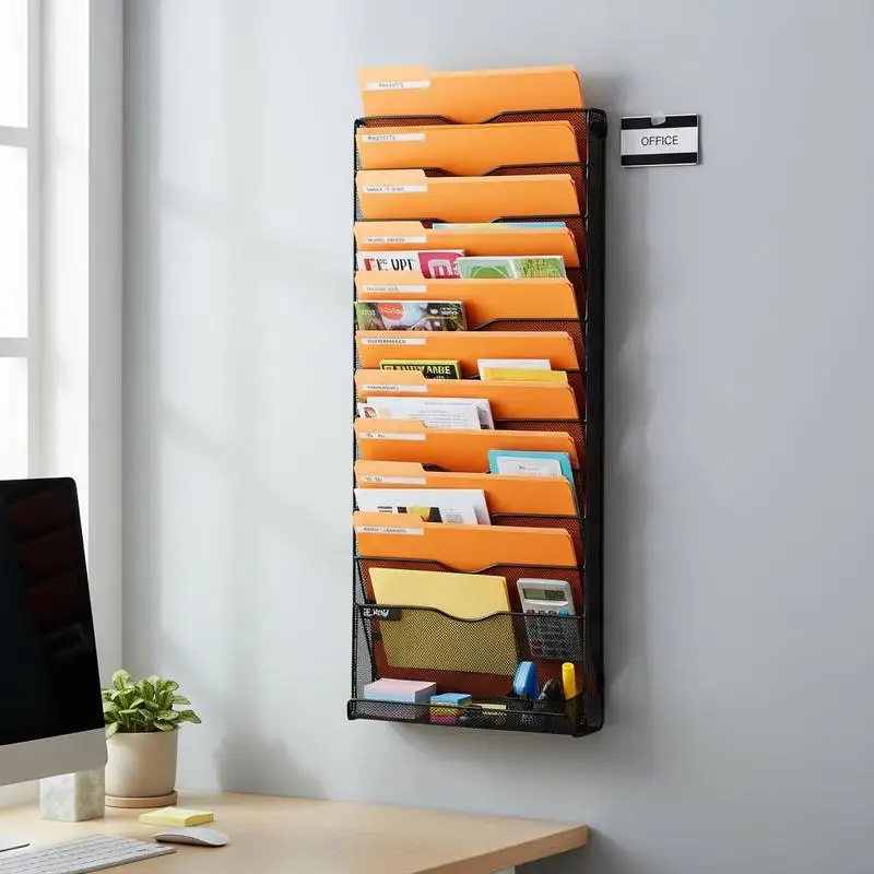 

Free Shipping-Vertical Hanging Organizer 12-Tier Mesh Wall-Mounted Document Holder For Office Workspace Home Mailroom School Cla