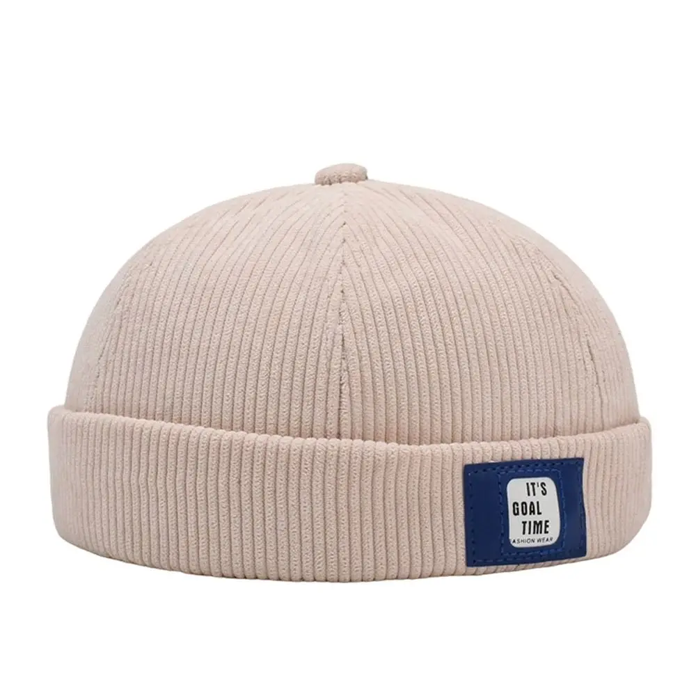 Fashion Hip Hop Beanie Street Hat Corduroy Casual Brimless Docker Cap Solid Color Letter Melon Beanie Cap for Men Women