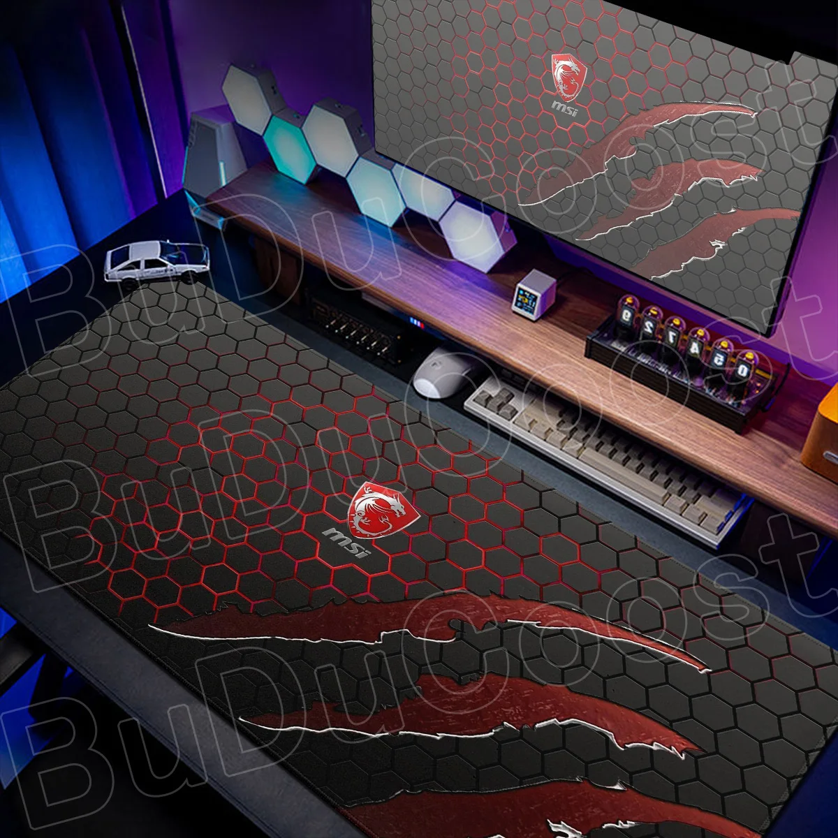MSI Gamer Mouse Pad with Lock Edge 30x80cm Computer Office Deskmat Geometric Hexagon HD Print Anime Rubber Non-slip Keyboard Mat