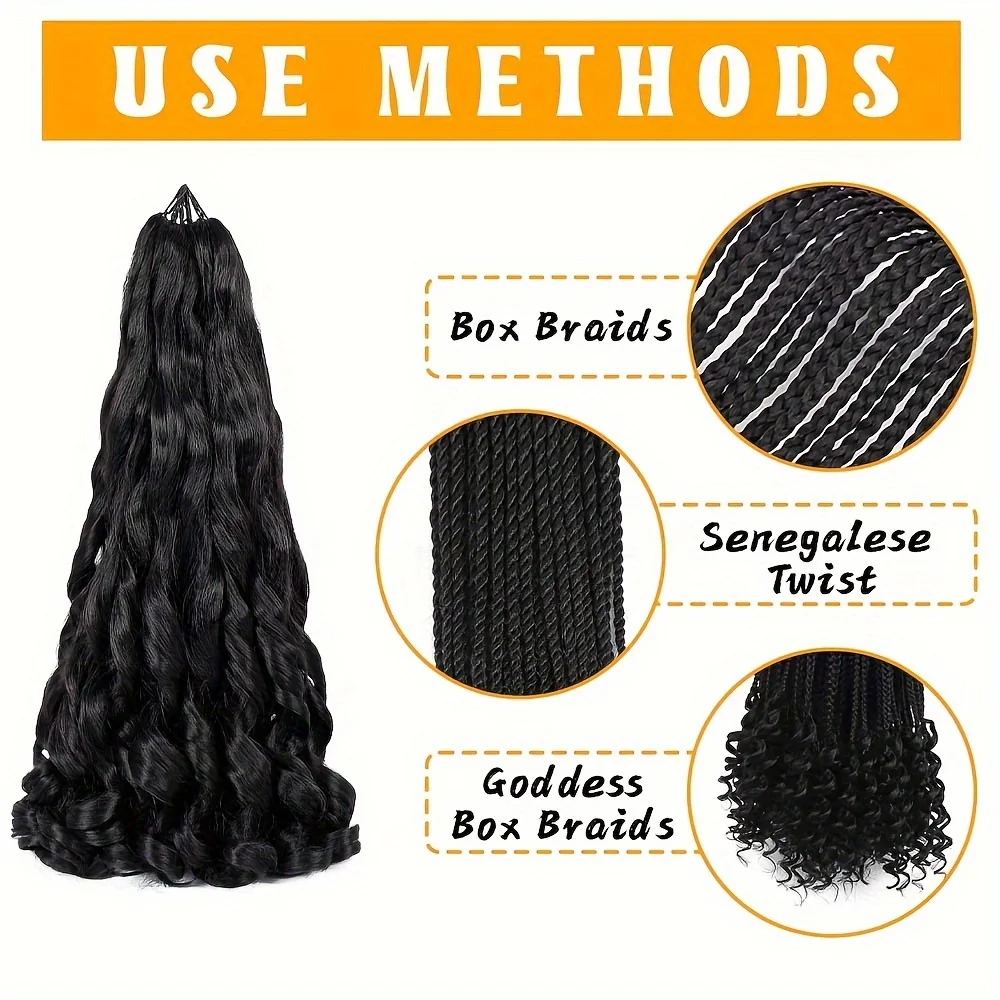 8本/セット 24インチ フレンチカール 合成クロシェヘア、プレストレッチ ルーズウェーブ プレカールド ボヘミアン ボックスブレイズ用、ハロウィン クリスマス