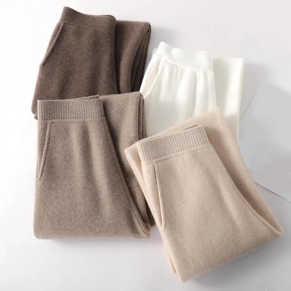 Winter Cashmere Women Pants Temperament Casual Straight Leg Sports Pants High Waisted Solid Color Wide Leg Pants Sweatpants