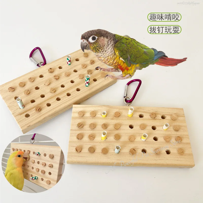 Parrot Bird Toys Hanging Wood Keyboard Training Puzzle Stress Relief Toys Parrot Gnawing Teething Birdcage Toys Accessories