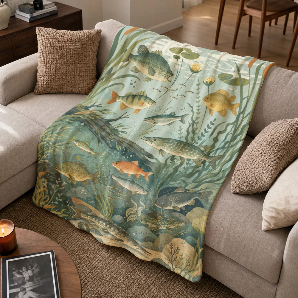 Large Plush Ocean Theme Throw Blanket for Sofa Couch Living Room Deep Sea Tropical Fish Aquarium Home Decor