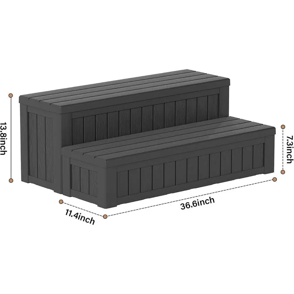 Outdoor Spa Stairs with Storage, 36.6 Length, Black Waterproof Plastic Deck Access for Hot Tub
