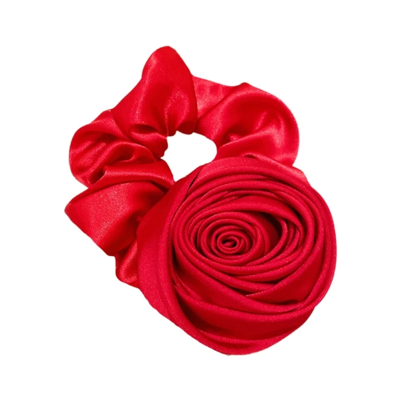 2023 French Retro Gentle Rose Large Intestine Hair Ring Literary Satin Flower Hair Ring Ponytail Rope for Hairstyles