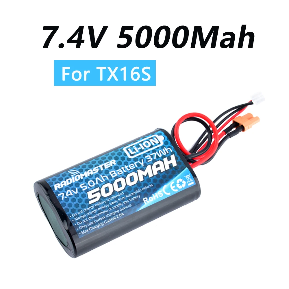 RadioMaster 2S 7.4V 5000mah 37wh Li-Ion Battery TX16S TRemote Control Transmitter JST-XH and XT30 Plug Large Endurance