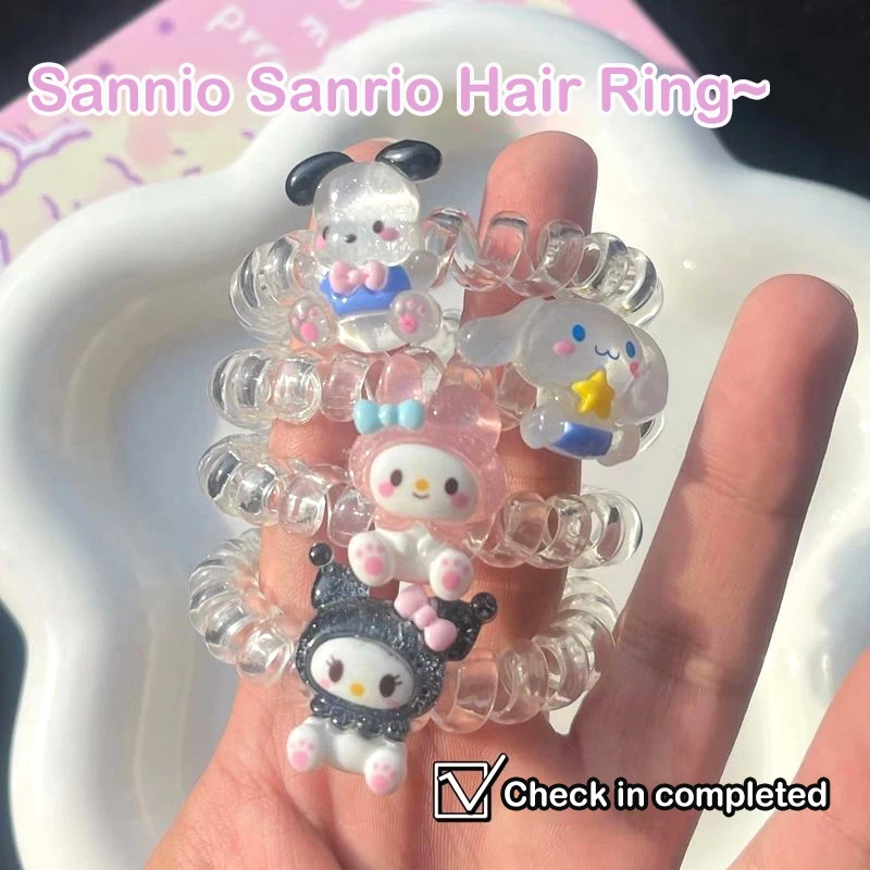 1Pcs Sanrio Kuromi Melody Phone Line Hairband Cartoon High Stretch Sweet Hair Accessory Bracelet Female Head Rope Girl Gift