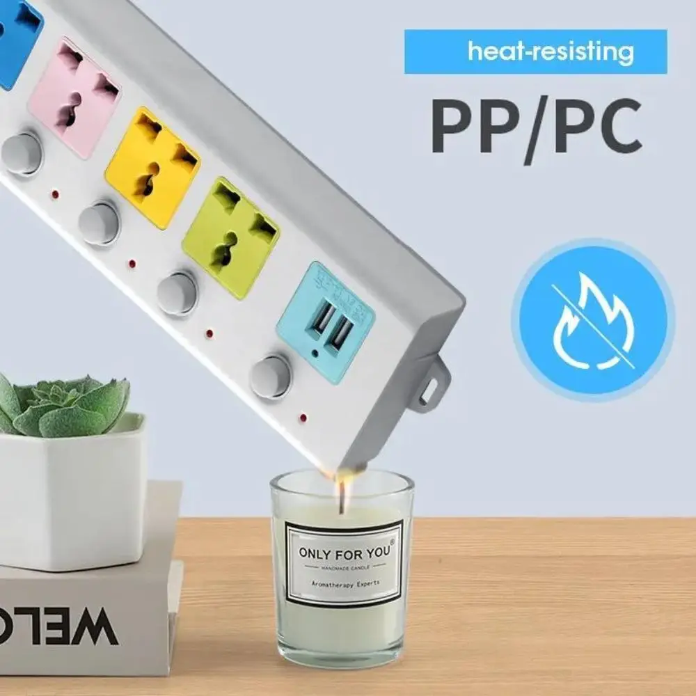 Plastic Universal Power Strip USB Charging Independent Switch Extension Socket Wide Spacing Wall Mountable USB Power Strip