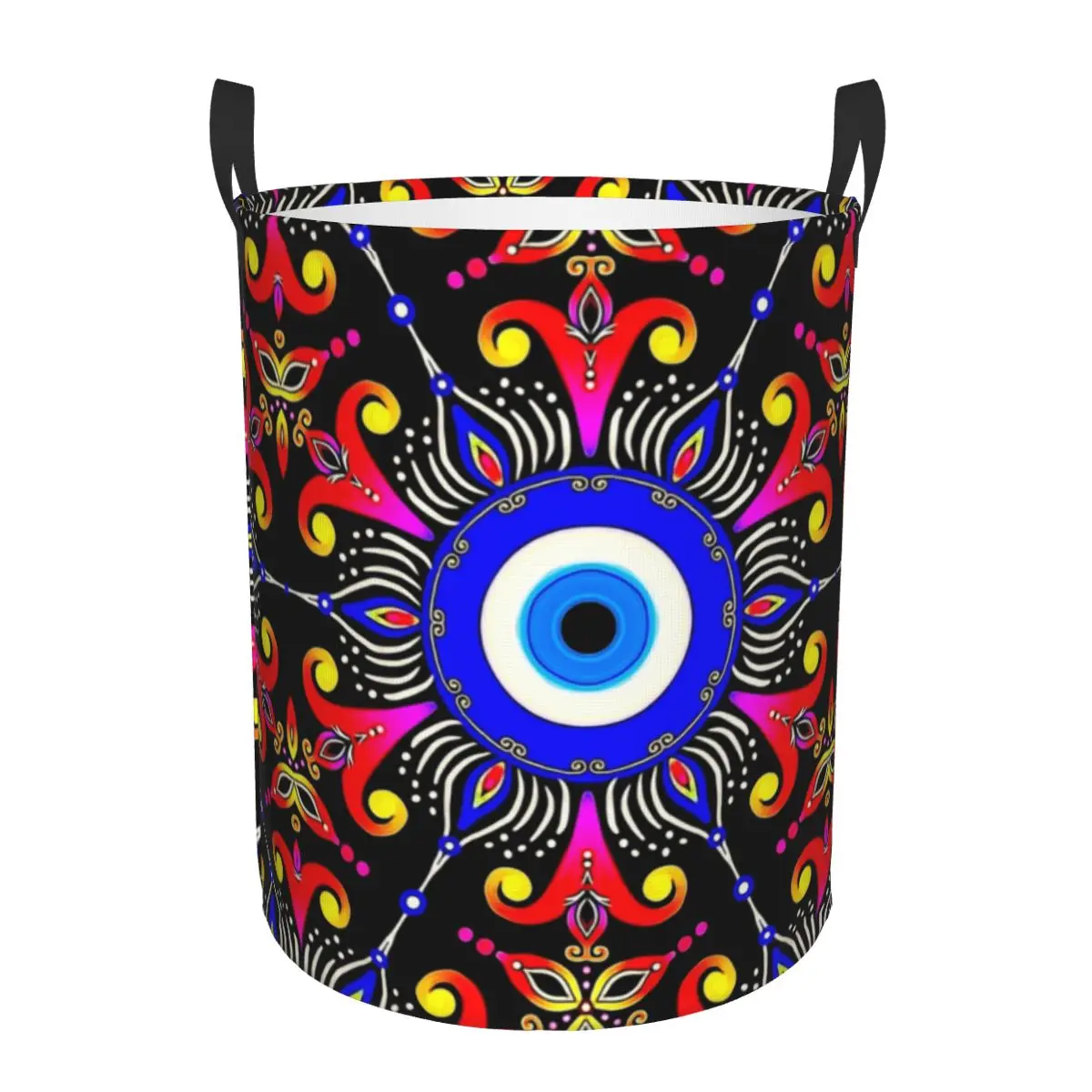 Custom Mediterranean Evil Eye Laundry Hamper Large Storage Basket Turkish Amulet Culture Kids Nursery Toy Organizer