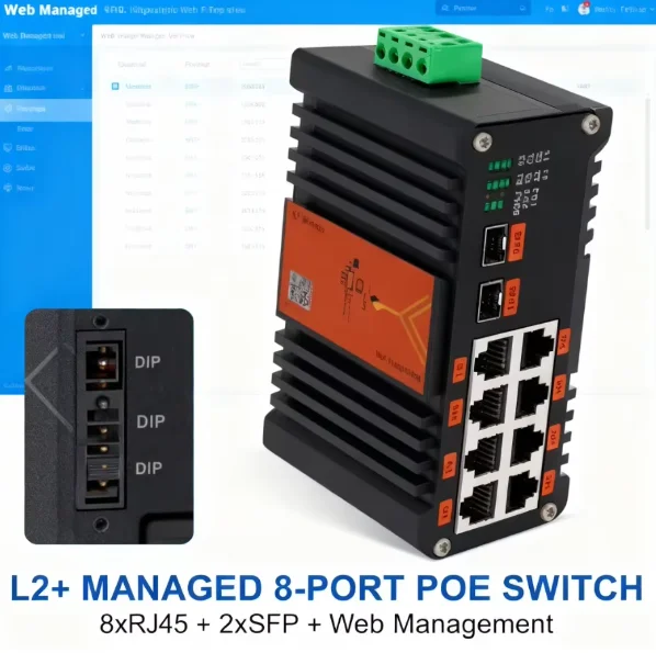 

Industrial L2+ 8-Port Gigabit PoE+ 2 SFP Managed Ethernet Switch with 240W Power Budget
