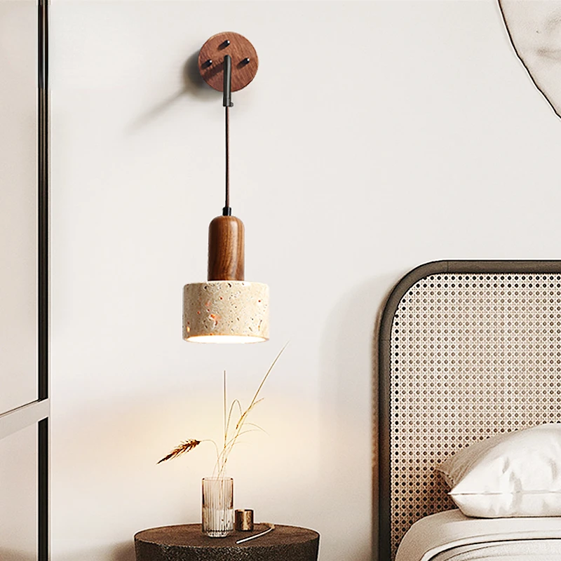 

Japanese Style Bedroom Bedside Wall Lamp Nordic Living Room with Switch Designer Retro B & B