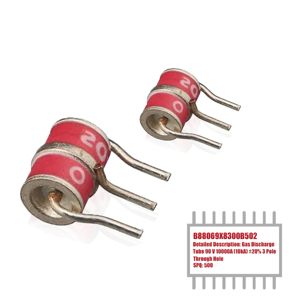 MY GROUP 100PCS   B88069X8300B502   Gas Discharge Tube 90 V 10000A (10kA) ±20% 3 Pole Through Hole In Stock